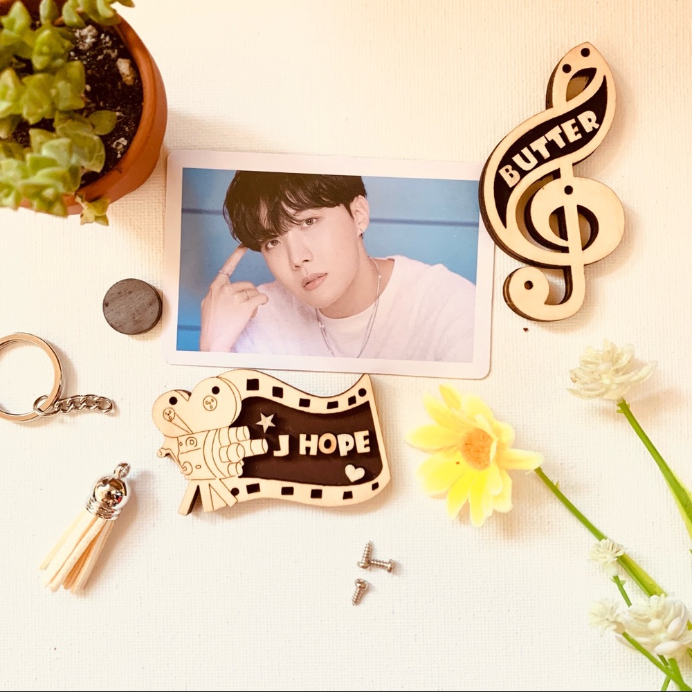 BTS J HOPE Wooden 3D Fridge Magnet or Keychain
